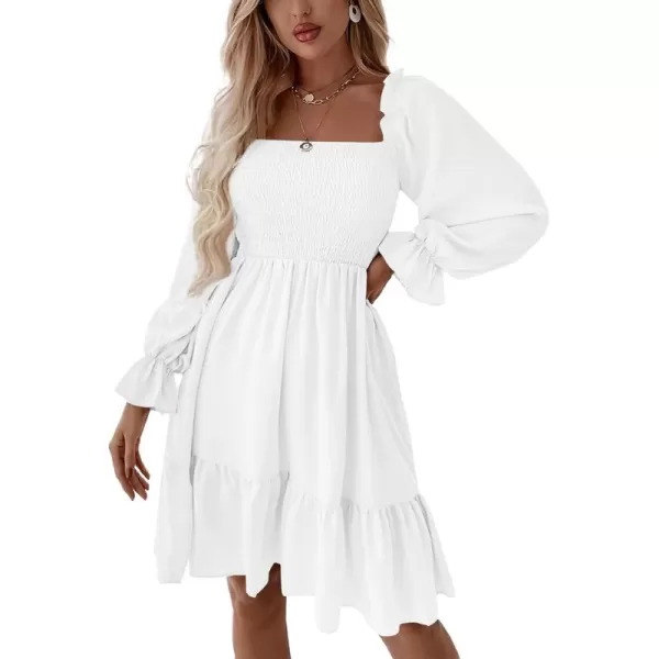 LYANER Women's Square Neck Lantern Long Sleeve Ruffle Shirred Flowy Party Mini Dress