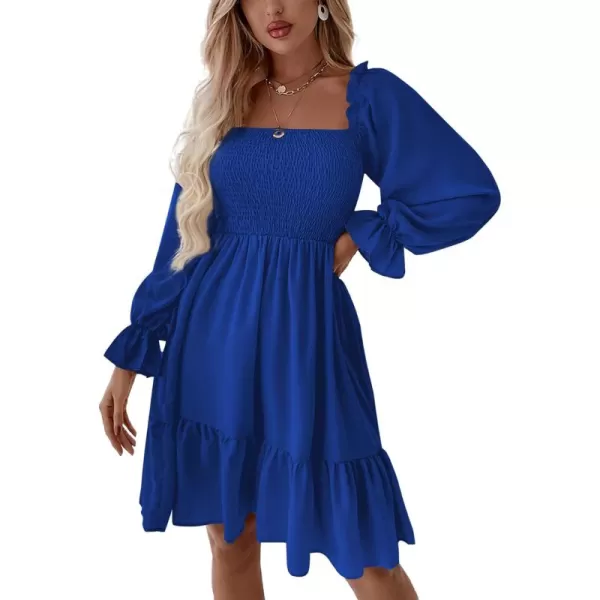 LYANER Women's Square Neck Lantern Long Sleeve Ruffle Shirred Flowy Party Mini Dress