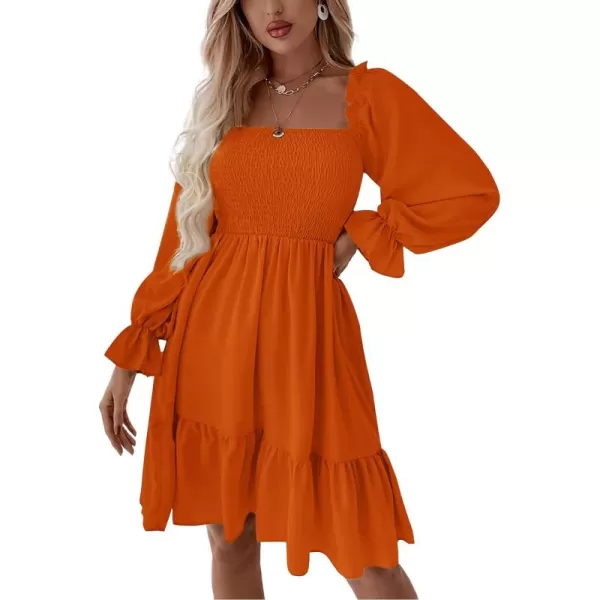 LYANER Women's Square Neck Lantern Long Sleeve Ruffle Shirred Flowy Party Mini Dress