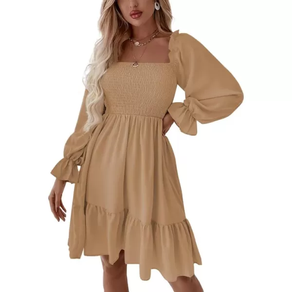 LYANER Women's Square Neck Lantern Long Sleeve Ruffle Shirred Flowy Party Mini Dress