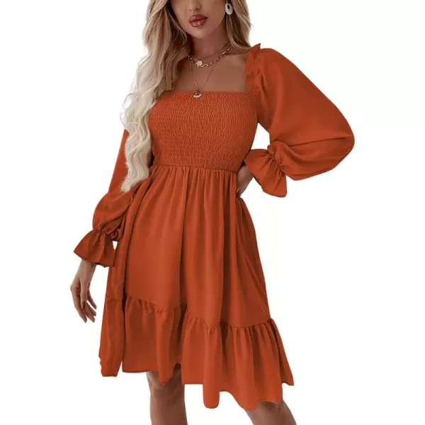 LYANER Women's Square Neck Lantern Long Sleeve Ruffle Shirred Flowy Party Mini Dress