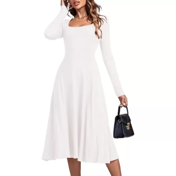 LYANER Women's Square Neck Long Sleeve Empire Waist A Line Flare Solid Midi Dress