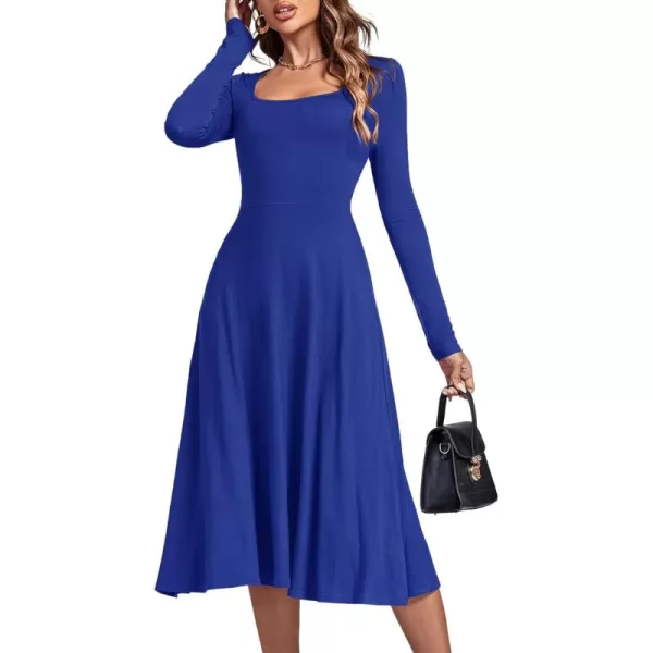 LYANER Women's Square Neck Long Sleeve Empire Waist A Line Flare Solid Midi Dress