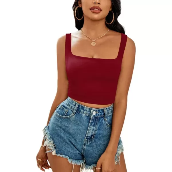 LYANER Women's Square Neck Sleeveless Crop Top Slim Fit Workout Fitness 2024 Basic Cute Tank Tops