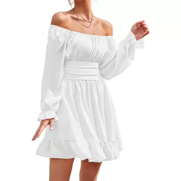 LYANER Women's Square Neck Tie Back Elastic Waist Long Sleeve Ruffle Hem Mini Dress