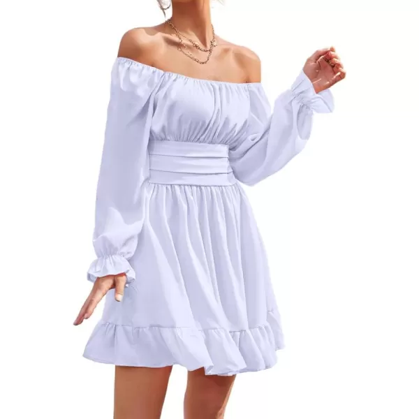 LYANER Women's Square Neck Tie Back Elastic Waist Long Sleeve Ruffle Hem Mini Dress