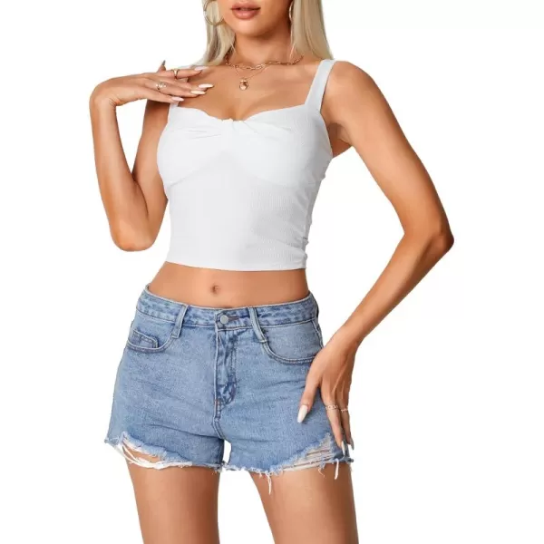 LYANER Women's Square Neck Twist Ribbed Knit Sleeveless Slim Fit Solid Crop Cami Tank Top Shirts