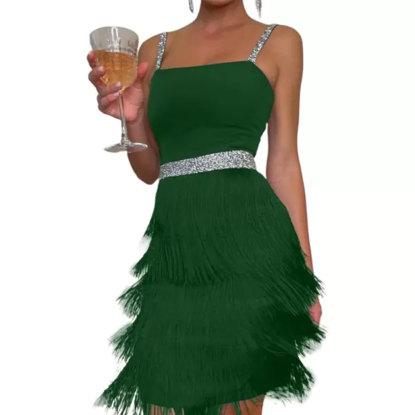LYANER Women's Strappy Layered Fringe Cami Midi Dress Sleeveless Tassels Flapper Dresses