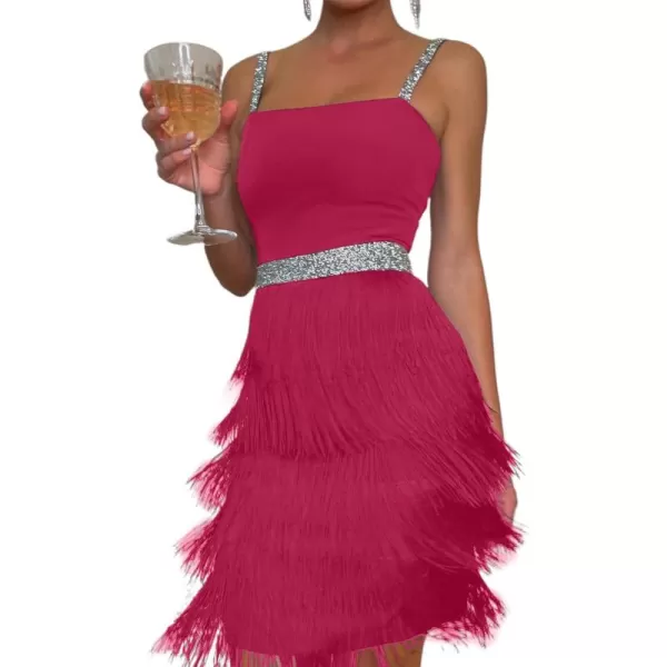 LYANER Women's Strappy Layered Fringe Cami Midi Dress Sleeveless Tassels Flapper Dresses
