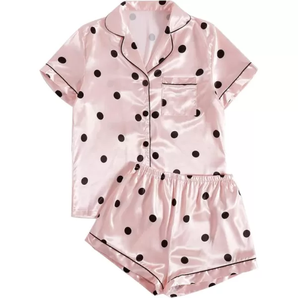 LYANER Women's Striped Silky Satin Pajamas Short Sleeve Top with Shorts Sleepwear PJ Set