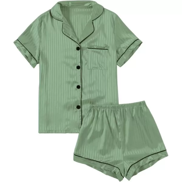 LYANER Women's Striped Silky Satin Pajamas Short Sleeve Top with Shorts Sleepwear PJ Set