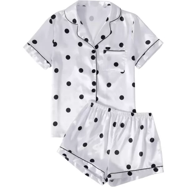 LYANER Women's Striped Silky Satin Pajamas Short Sleeve Top with Shorts Sleepwear PJ Set
