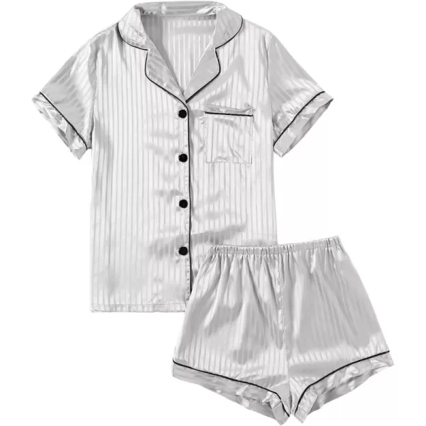 LYANER Women's Striped Silky Satin Pajamas Short Sleeve Top with Shorts Sleepwear PJ Set