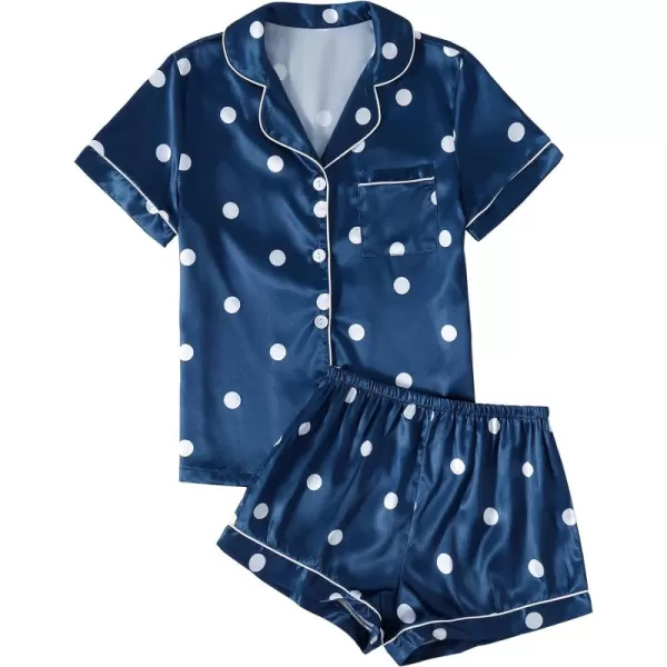 LYANER Women's Striped Silky Satin Pajamas Short Sleeve Top with Shorts Sleepwear PJ Set