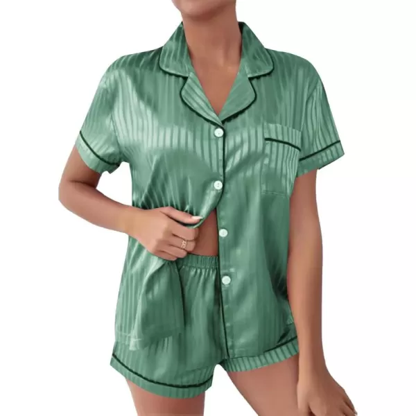 LYANER Women's Striped Silky Satin Short Sleeve Button Down Notch Collar Sleepwear PJ Set