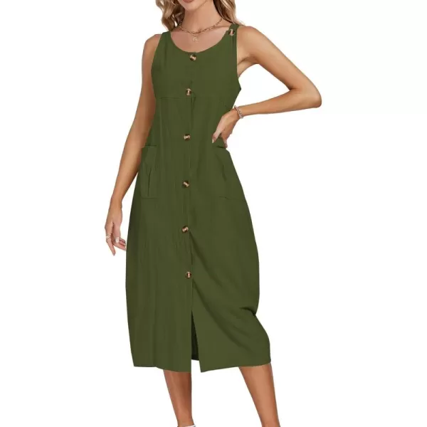 LYANER Women's Summer Casual Sleeveless Strap Buttons Down Midi Dress with Pockets