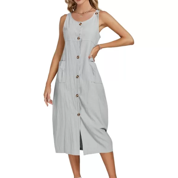 LYANER Women's Summer Casual Sleeveless Strap Buttons Down Midi Dress with Pockets