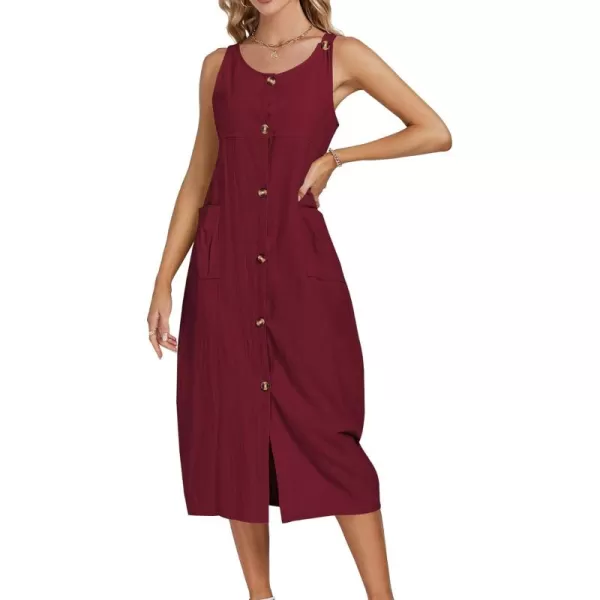 LYANER Women's Summer Casual Sleeveless Strap Buttons Down Midi Dress with Pockets