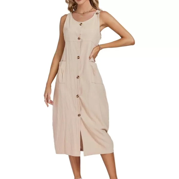 LYANER Women's Summer Casual Sleeveless Strap Buttons Down Midi Dress with Pockets