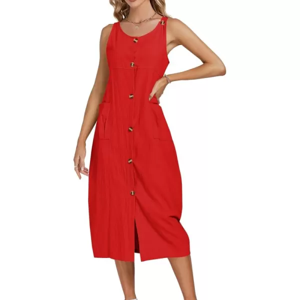 LYANER Women's Summer Casual Sleeveless Strap Buttons Down Midi Dress with Pockets