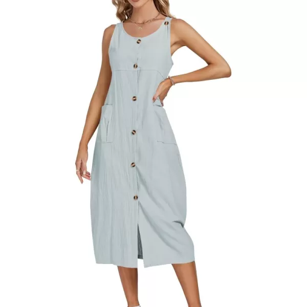 LYANER Women's Summer Casual Sleeveless Strap Buttons Down Midi Dress with Pockets