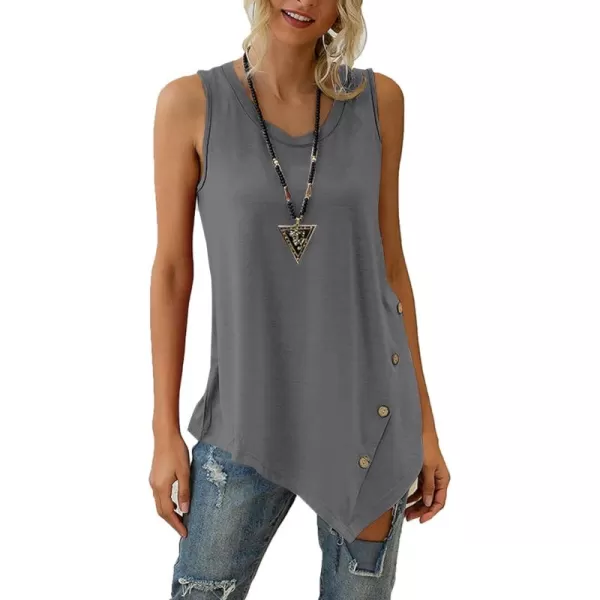 LYANER Women's Summer Loose Crewneck Asymmetrical Hem Sleeveless Tank Top Shirt