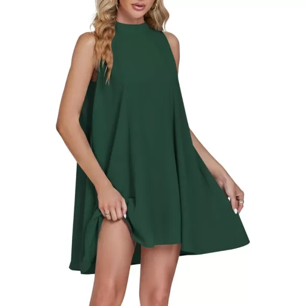 LYANER Women’s Summer Mock Neck Sleeveless Loose Tank Top Pleated Mini Beach Dress Sundress