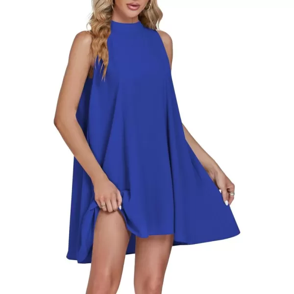 LYANER Women’s Summer Mock Neck Sleeveless Loose Tank Top Pleated Mini Beach Dress Sundress