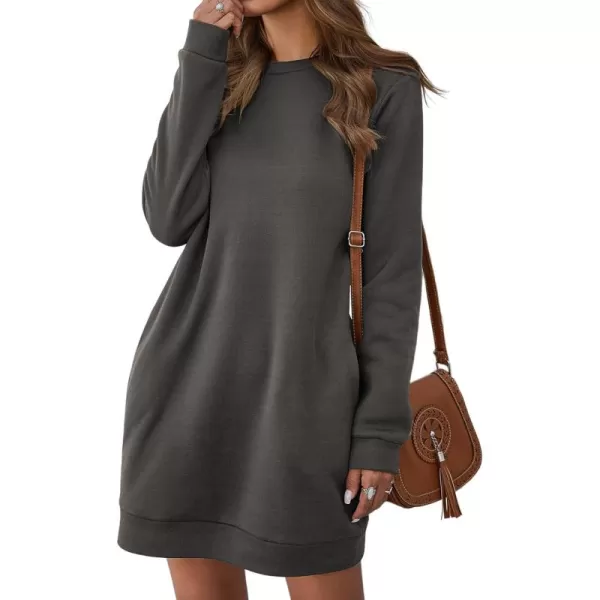 LYANER Women's Sweatshirt Dress Crewneck Long Sleeve Loose Fit Mini Sweat Shirt Dress with Pockets