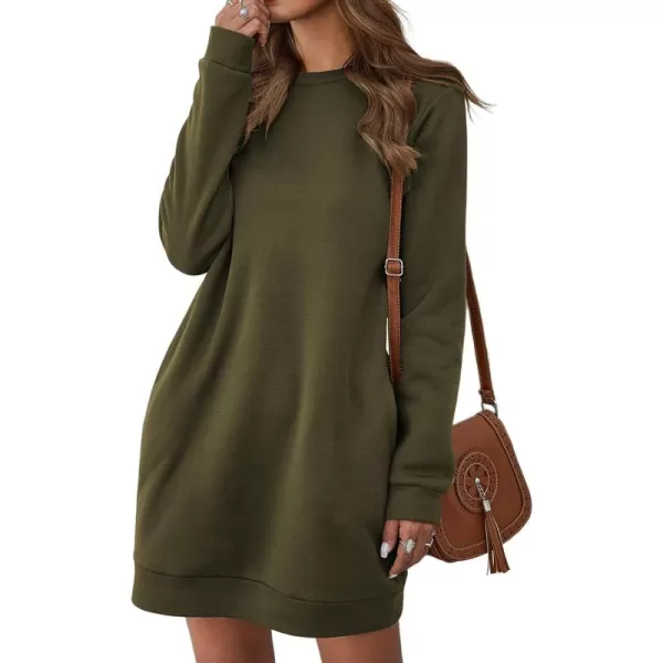 LYANER Women's Sweatshirt Dress Crewneck Long Sleeve Loose Fit Mini Sweat Shirt Dress with Pockets