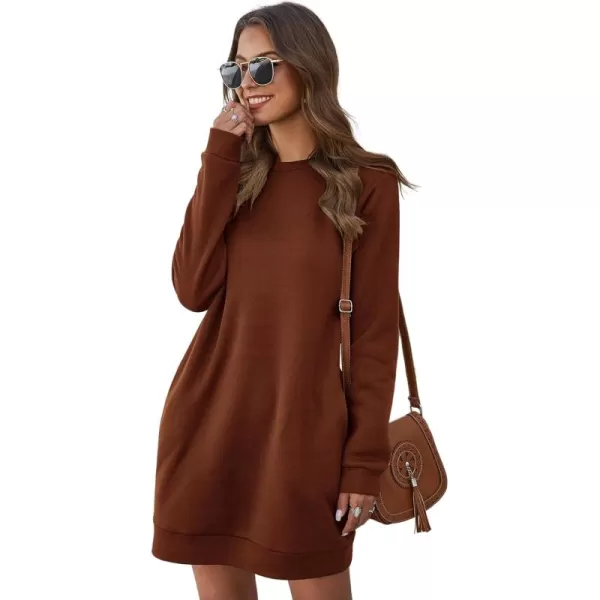 LYANER Women's Sweatshirt Dress Crewneck Long Sleeve Loose Fit Mini Sweat Shirt Dress with Pockets