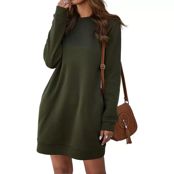 LYANER Women's Sweatshirt Dress Crewneck Long Sleeve Loose Fit Mini Sweat Shirt Dress with Pockets