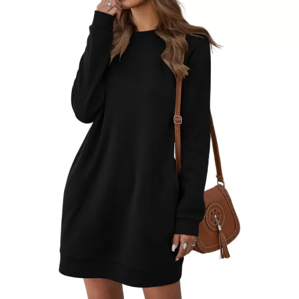 LYANER Women's Sweatshirt Dress Crewneck Long Sleeve Loose Fit Mini Sweat Shirt Dress with Pockets