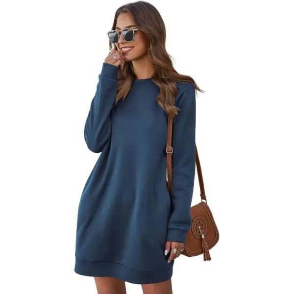 LYANER Women's Sweatshirt Dress Crewneck Long Sleeve Loose Fit Mini Sweat Shirt Dress with Pockets