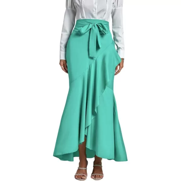 LYANER Women's Tie Waist Ruffle Wrap Mermaid Fishtail Hem High Waist Long Maxi Skirt