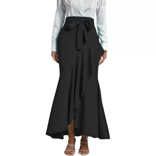 LYANER Women's Tie Waist Ruffle Wrap Mermaid Fishtail Hem High Waist Long Maxi Skirt
