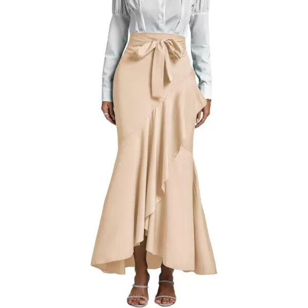 LYANER Women's Tie Waist Ruffle Wrap Mermaid Fishtail Hem High Waist Long Maxi Skirt
