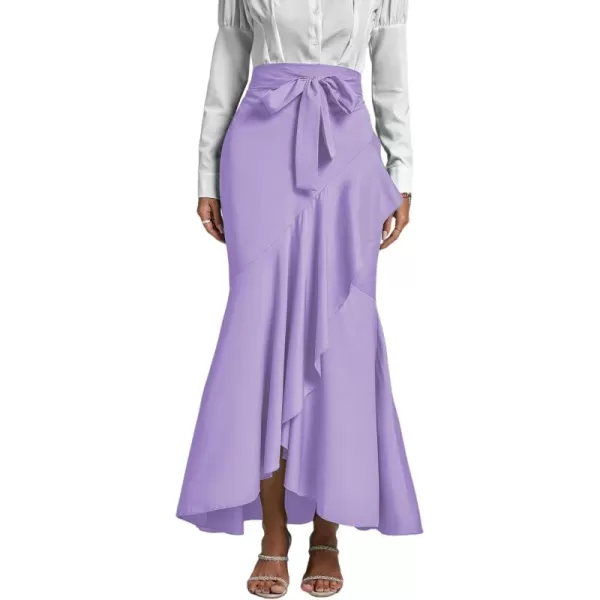 LYANER Women's Tie Waist Ruffle Wrap Mermaid Fishtail Hem High Waist Long Maxi Skirt