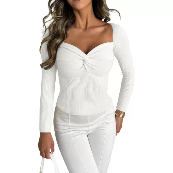 LYANER Women's Twist Criss Cross Sweetheart Neck Slim Fit Long Sleeve Tee Knit Sweater Top