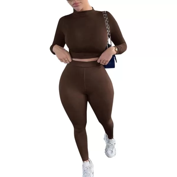 LYANER Women's Two Piece Fleece Outfits Mock Neck Long Sleeve Crop Top Long Pants Athletic Sweatsuits