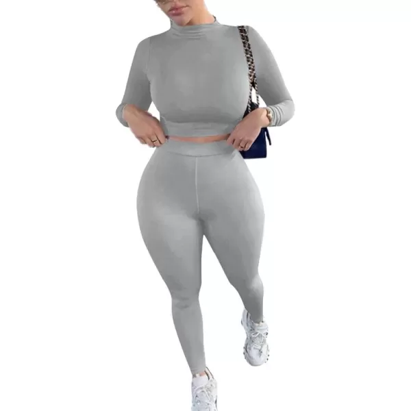 LYANER Women's Two Piece Fleece Outfits Mock Neck Long Sleeve Crop Top Long Pants Athletic Sweatsuits