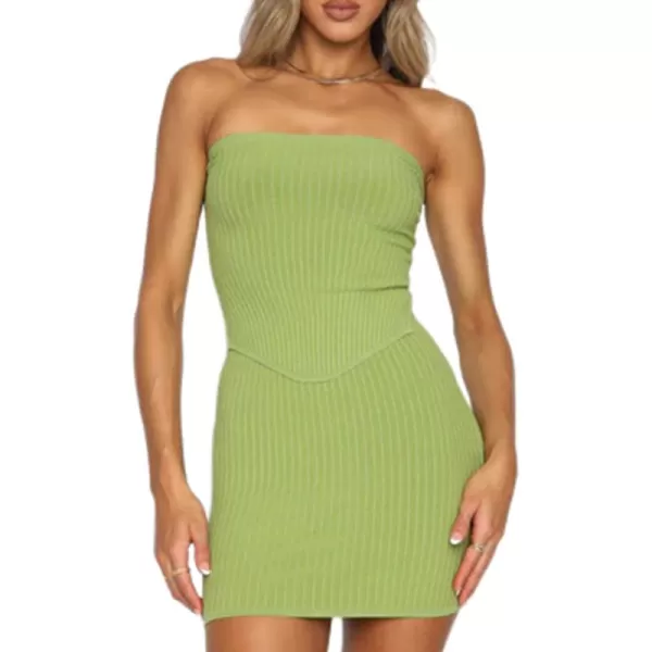 LYANER Women's Two Piece Outfits Strapless Bandeau High Waist Knit Ribbed Sexy Summer Tube Crop Top Bodycon Mini Skirt Set