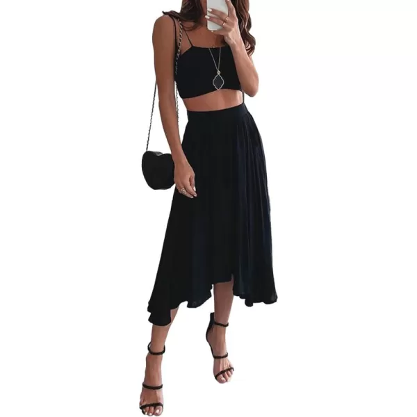 LYANER Women's Two Pieces Croped Cami Top and Elastic Waist Midi Skirt Sets