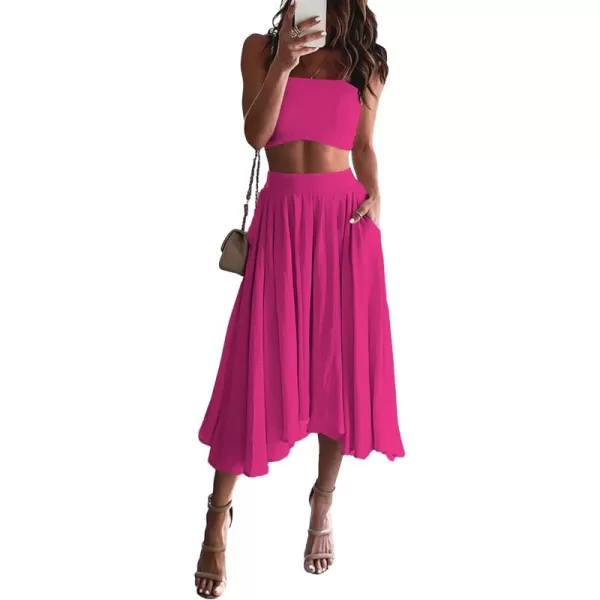 LYANER Women's Two Pieces Croped Cami Top and Elastic Waist Midi Skirt Sets