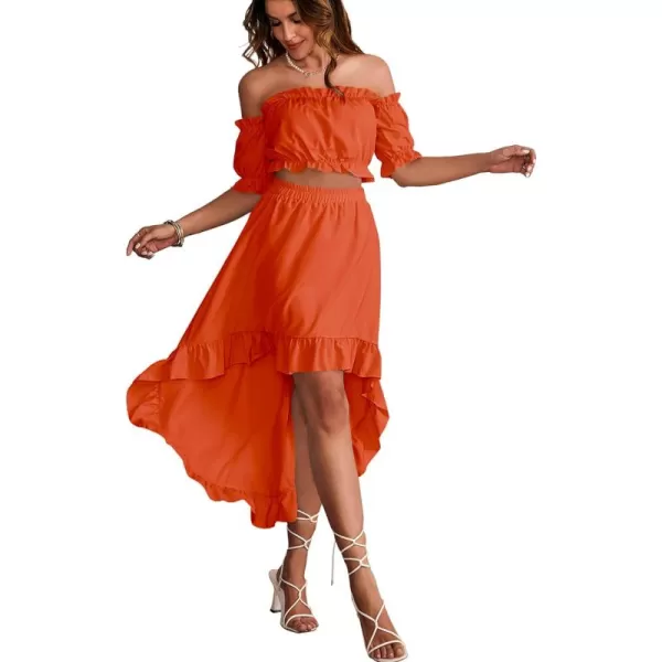 LYANER Women's Two Pieces Outfits Off Shoulder Crop Top and High Low Skirt Set