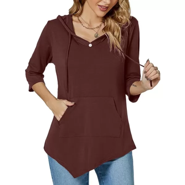 LYANER Women's V Neck Hoodie 3/4 Sleeve Pullover Top Blouse Shirt with Pockets