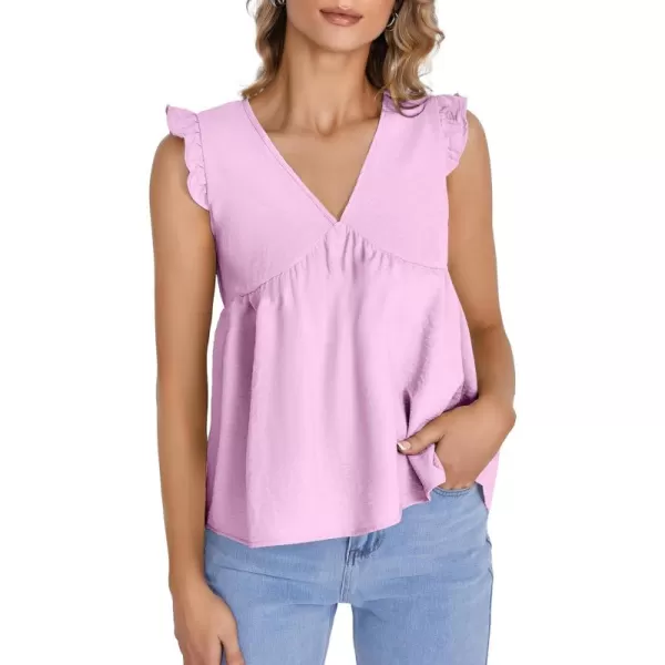 LYANER Women's V Neck Ruffle Cap Sleeve Cami Tank Top Sleeveless Babydoll Blouse Shirt
