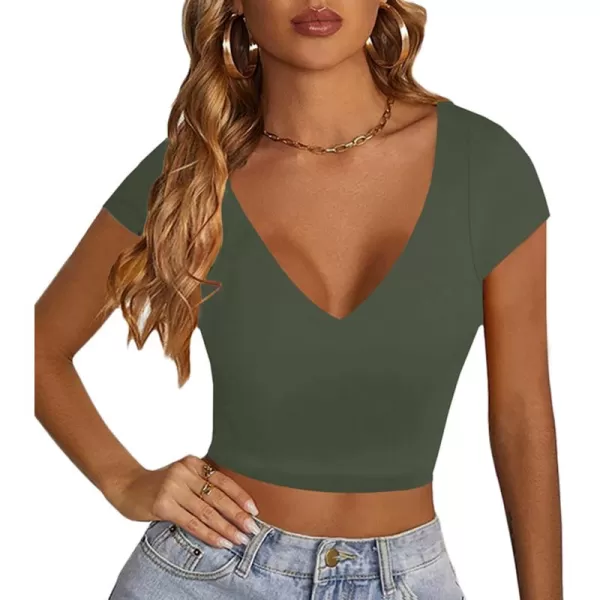 LYANER Women's V Neck Short Sleeve Crop Tops Cute Summer Tee Basic T Shirts