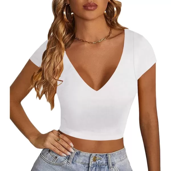 LYANER Women's V Neck Short Sleeve Crop Tops Cute Summer Tee Basic T Shirts