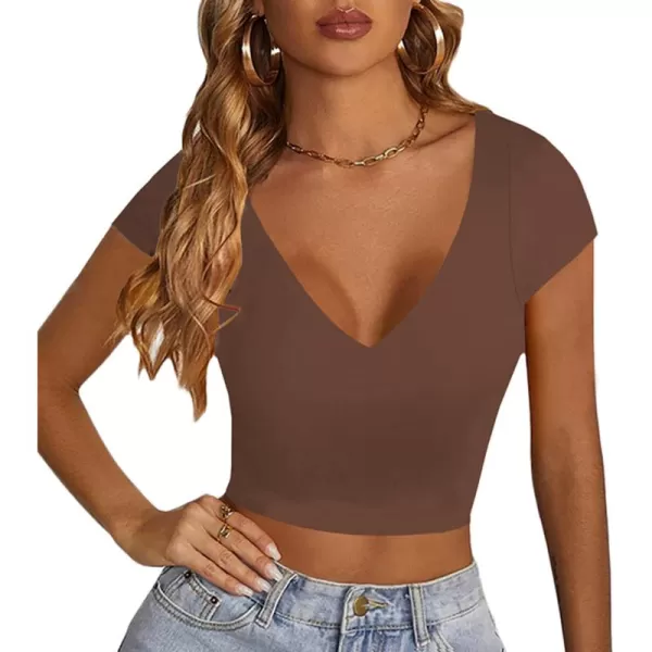 LYANER Women's V Neck Short Sleeve Crop Tops Cute Summer Tee Basic T Shirts